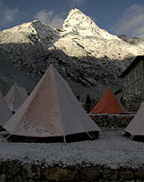 Morning in Dhole with snow on the tents