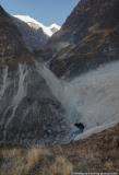 The mouth of the glacier with the path crossing the valley