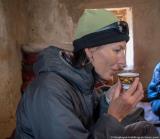 Trying Tibetan butter tea for the first time