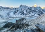 Imja Tsho and surrounding mountains at dawn on the way to Island Peak