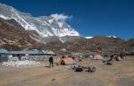 Chukung camp below the gigantic South Face of Lhotse