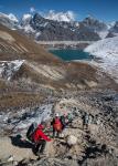 Descending the Renjo La towards Gokyo