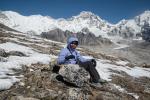 Sue with Cho Oyu and Gyachung Kang in the background