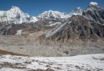 Gyachung Kang and Everest across the Ngozumpa Glacier