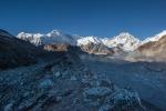 Cho Oyu and Gyachung Kang at sunset (from the lateral moraine of Ngozumpa Glacier)