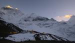 Pang Puche (left) and Manaslu (right) at sunset