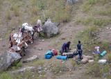 Loading the mules in the morning