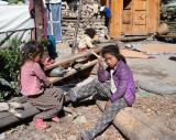 Children at  winter camp by the river