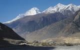 Leaving Jomsom below the summits of Dhaulagiri and Tukuche